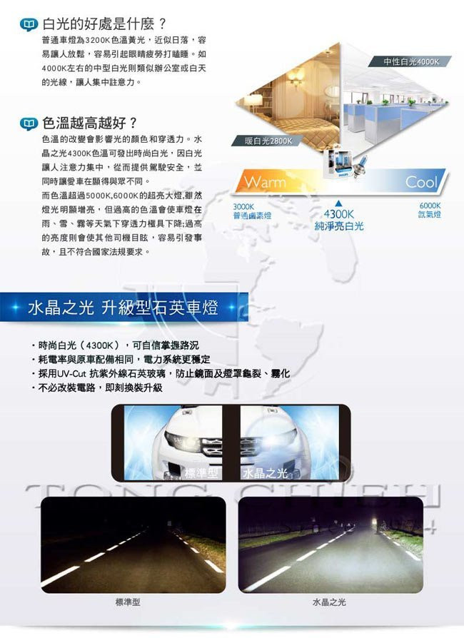 PHILIPS 飛利浦 車燈 水晶之光 Crystal Vision 4300K H1 H3 H4 H7